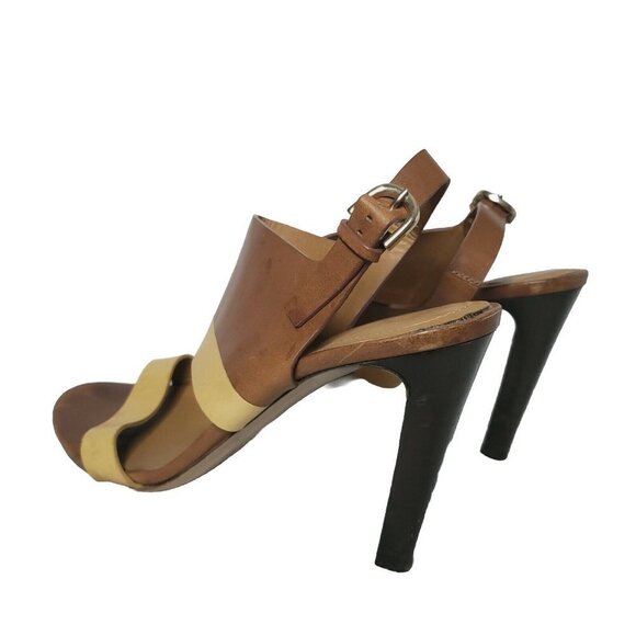 CHLOE Women's Brown & Camel Leather Ankle Strap Buckle Sandal Heels Size 6/37 - Picture 1 of 16